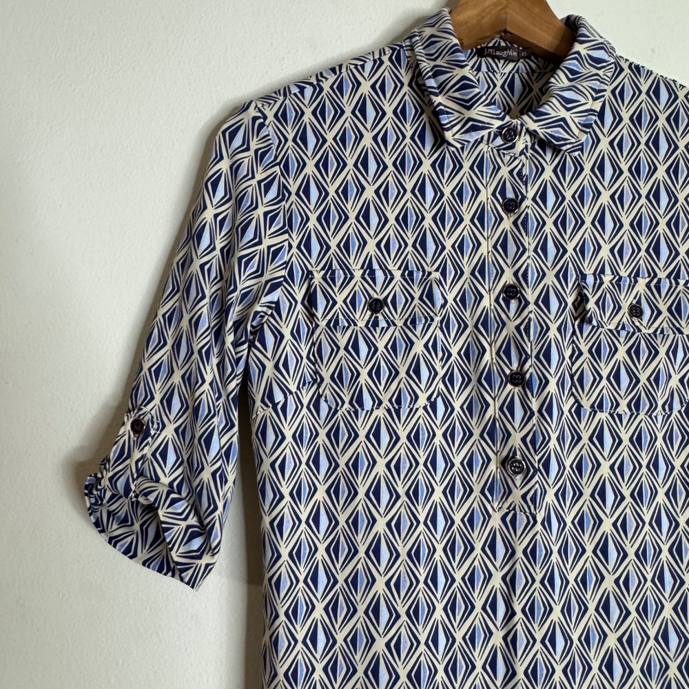 J.McLaughlin Women's Geometric Print Catalina Cloth Shirt Dress Blue XS - Picture 3 of 7
